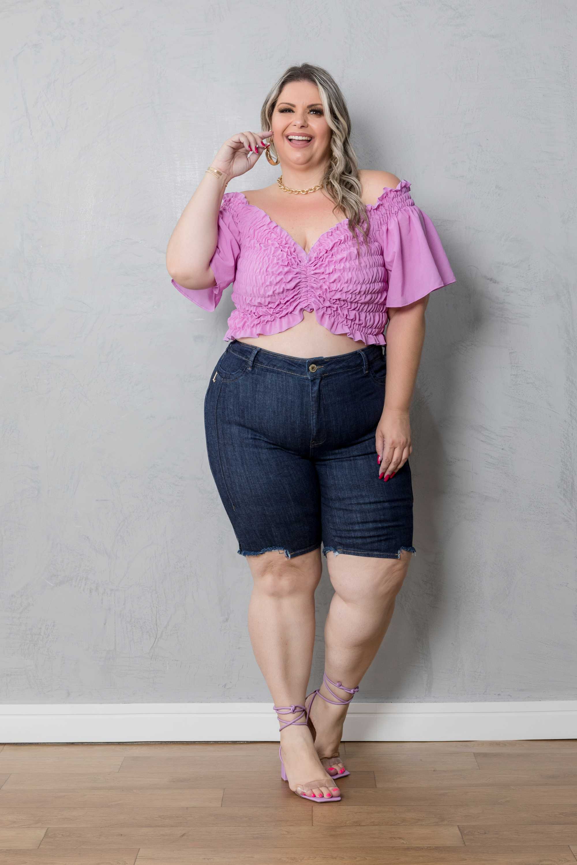 Cintura Alta Jeans Plus Size Barato Bermuda Jeans Plus Size