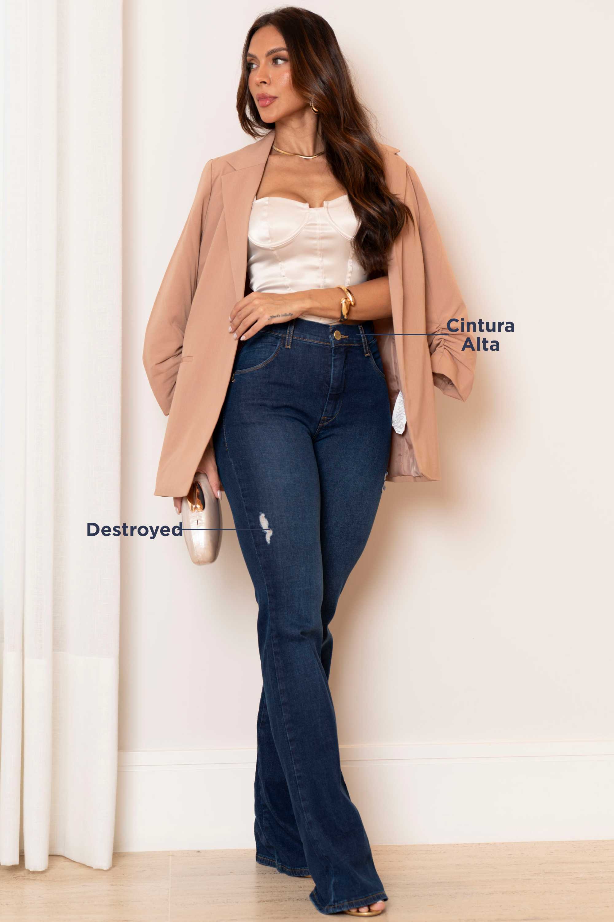 Calça Flare Jeans Feminina Levanta Bumbum Destroyed Legião