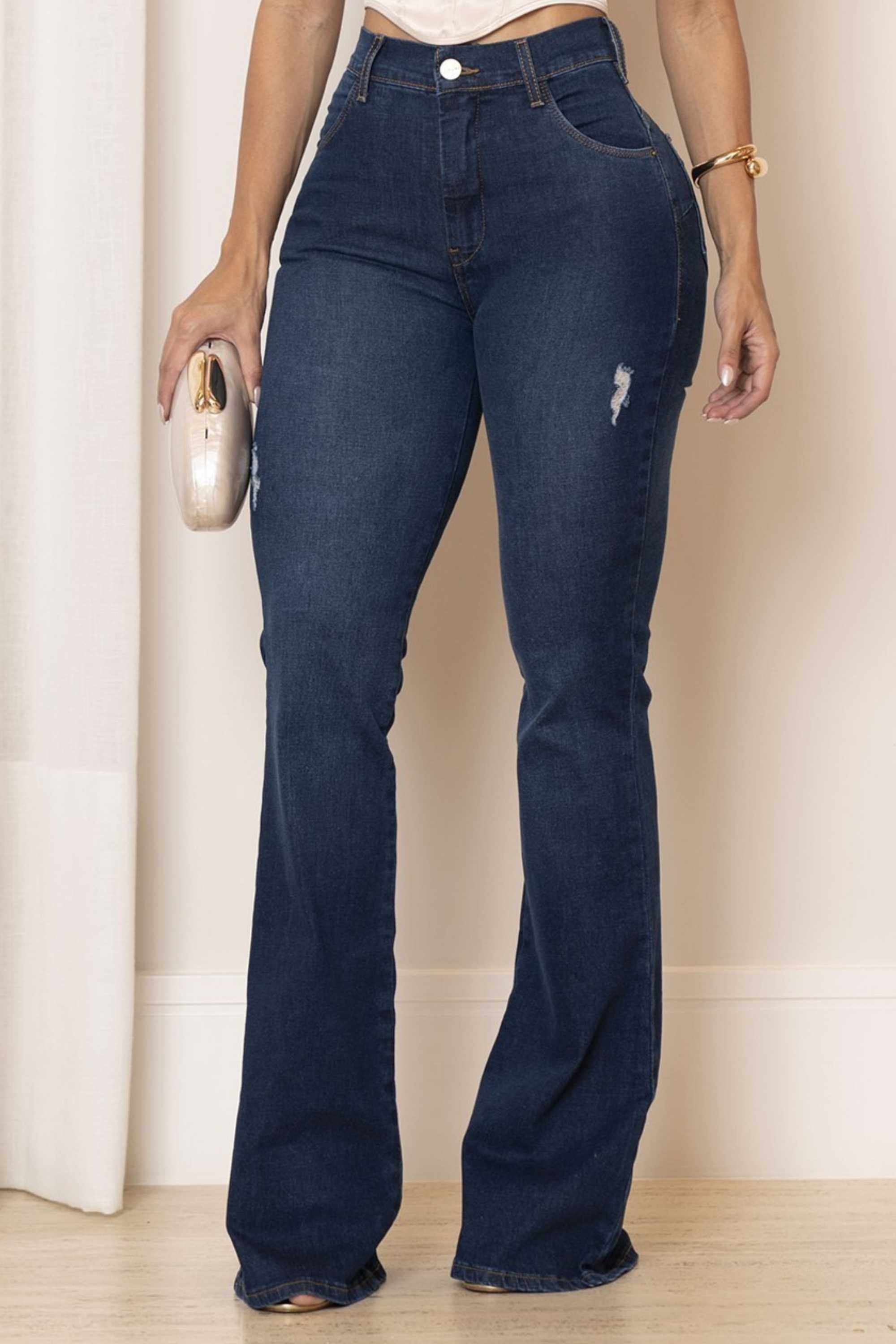 Calça Flare Jeans Feminina Levanta Bumbum Destroyed Legião