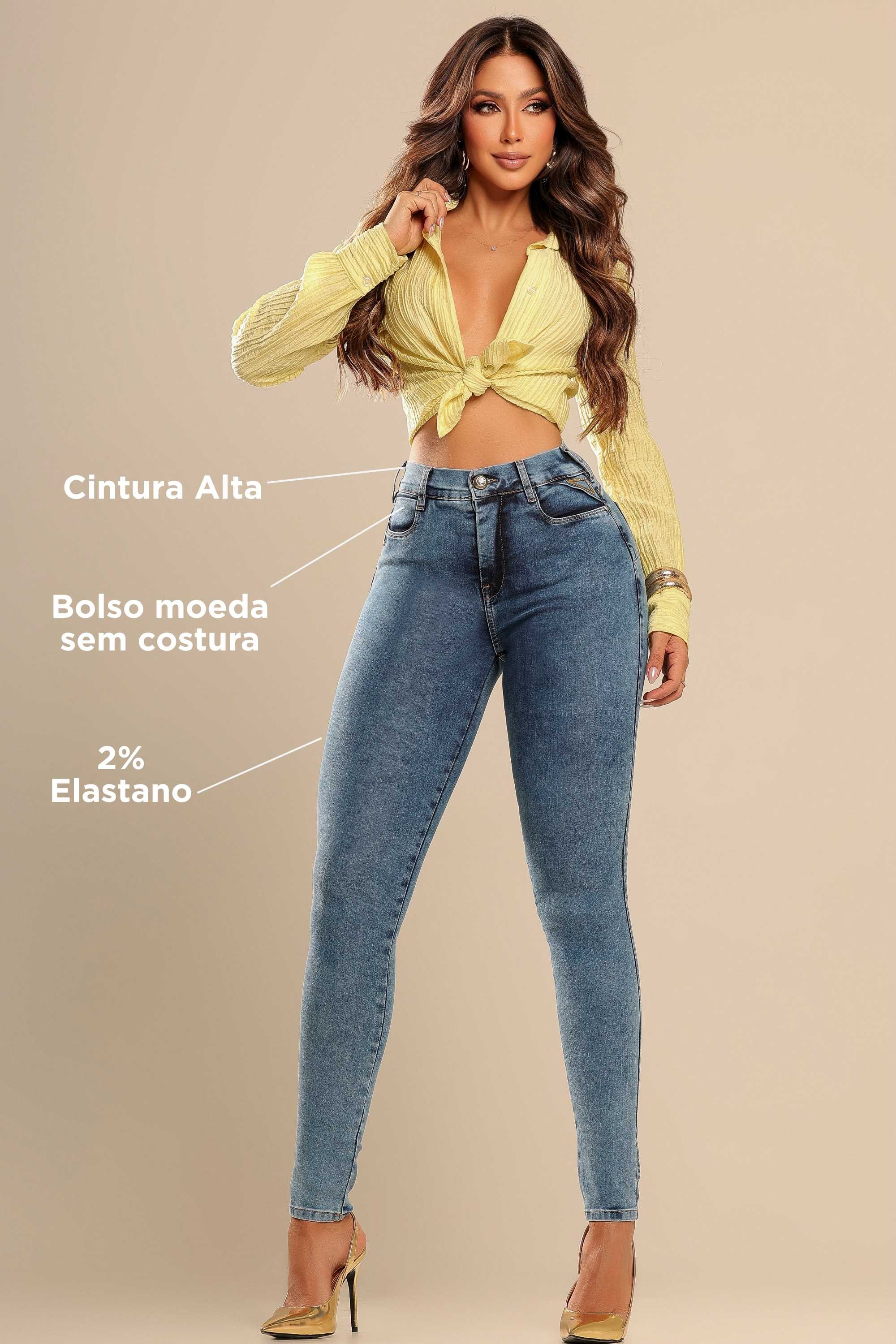 Calça Skinny Premium Feminina Levanta Bumbum Azul Claro